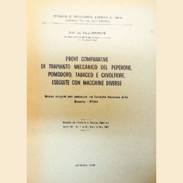 Amirante, Prove comparative di trapianto meccanico del peperone, pomodoro, tabacco e cavolfiore, eseguite con macchine diverse