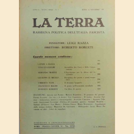 La Terra. Rassegna politica dell’Italia fascista, Roma, a. X, n. s., n. 7, 1936